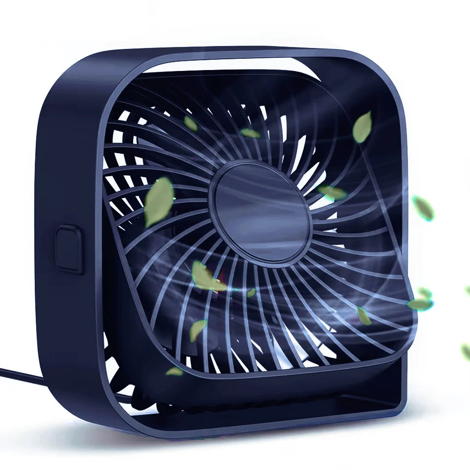 USB-powered desktop mini fan, portable desk fan with 360° rotation, suitable for offices, bedrooms, and study rooms