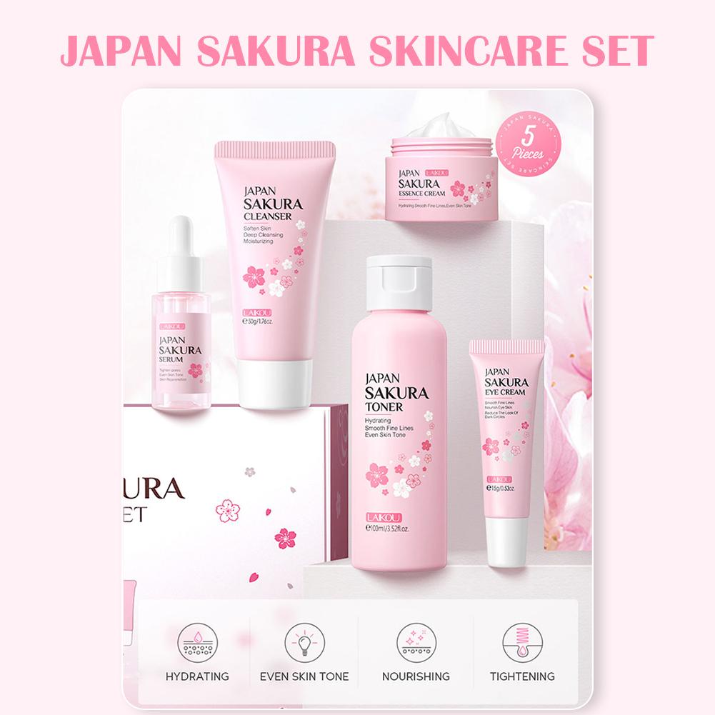 フェイシャルスキンケアセット スキンクレンジング サクラスキンケアセット 女性用 女の子用 クレンザー 化粧水 フェイス美容液 クリーム アイクリーム入り