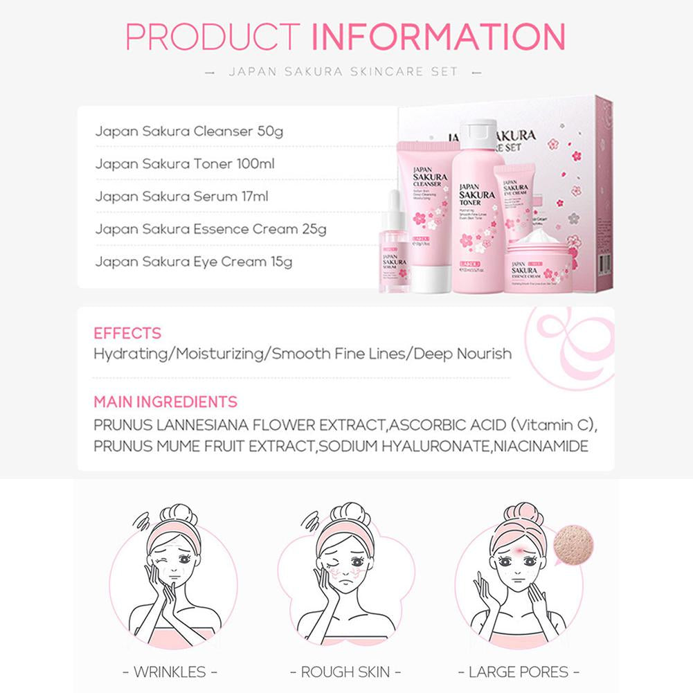 フェイシャルスキンケアセット スキンクレンジング サクラスキンケアセット 女性用 女の子用 クレンザー 化粧水 フェイス美容液 クリーム アイクリーム入り