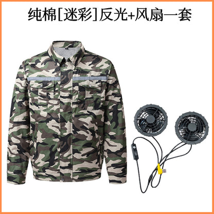 Pure Cotton Welder's Clothing with Fan Clothes Cooling Air Conditioning Clothing Men's Summer Heat Prevention Fan Clothing Refrigeration Labor Protection Work Clothes