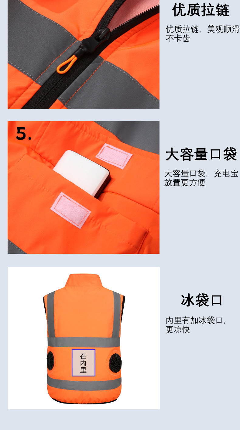 ファンウェア、夏用空調服、テクノロジー、大型ファン冷却、工事現場用フィッシングベスト（メンズ）、越境EC専用