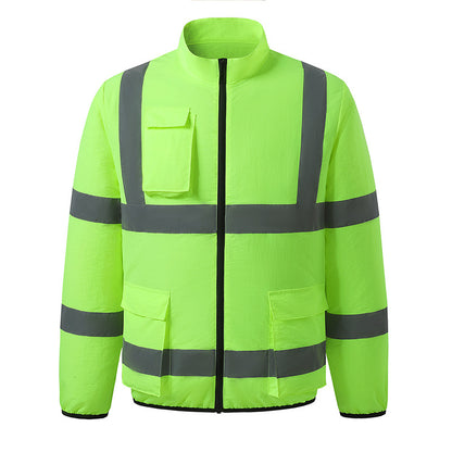 新作夏用ファン付き作業服建設現場冷却エアコン服屋外反射ストライプエアコン服メンズスタイルファン付き