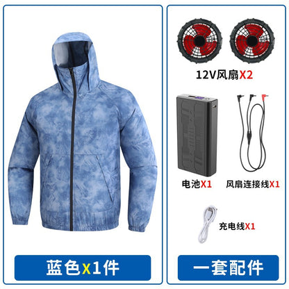 新ファン日焼け止め服、熱中症予防屋外作業着、ファン付き男女兼用冷却釣り服