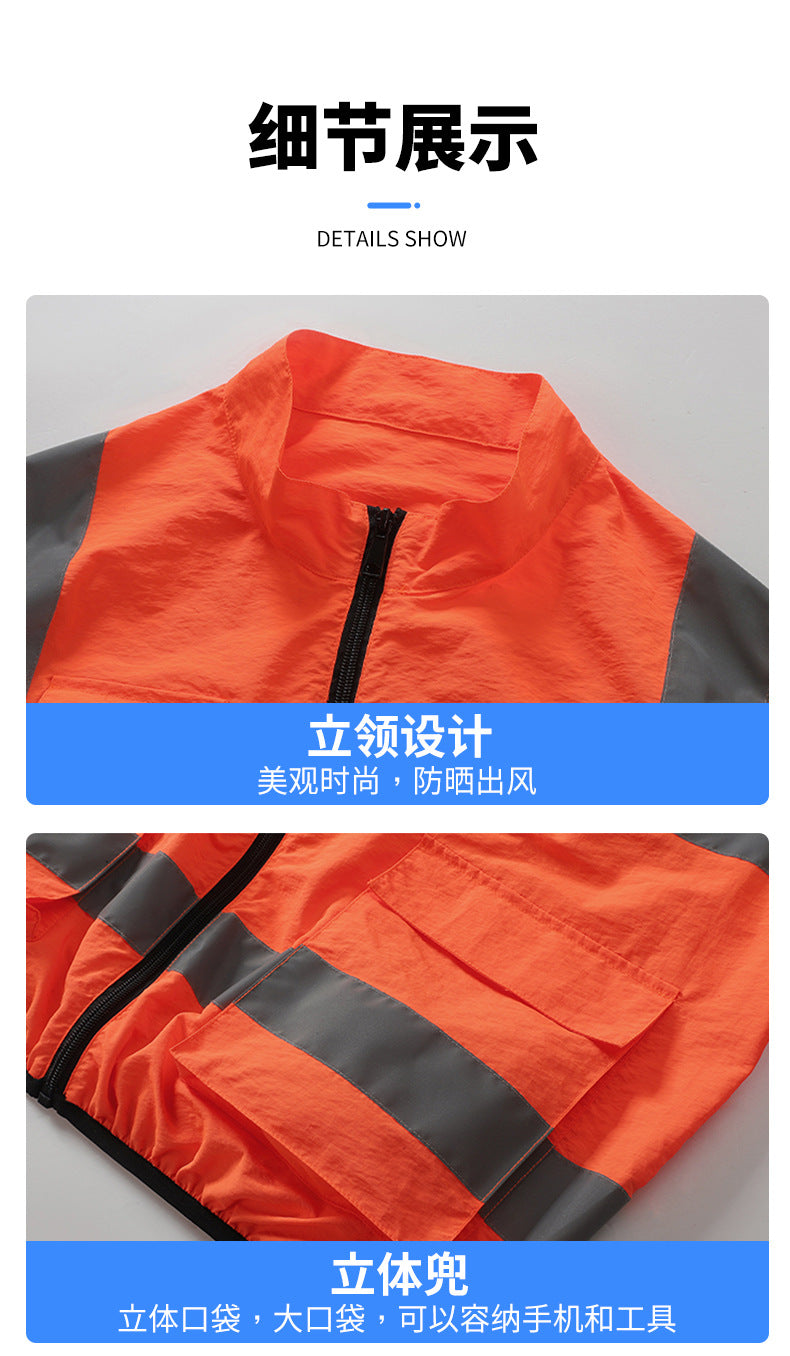新作夏用ファン付き作業服建設現場冷却エアコン服屋外反射ストライプエアコン服メンズスタイルファン付き