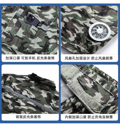Pure Cotton Welder's Clothing with Fan Clothes Cooling Air Conditioning Clothing Men's Summer Heat Prevention Fan Clothing Refrigeration Labor Protection Work Clothes
