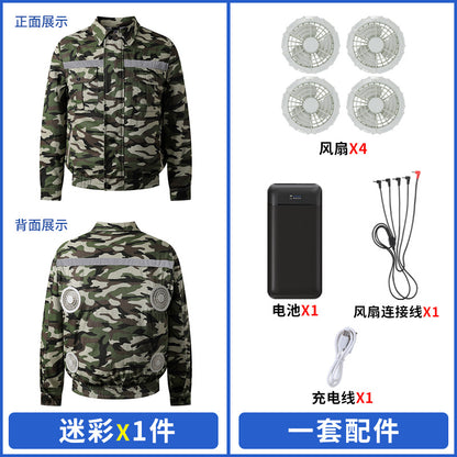 夏用4ファン空調服 冷却・保冷 反射材付き日焼け止めファン付きアウトドア作業着