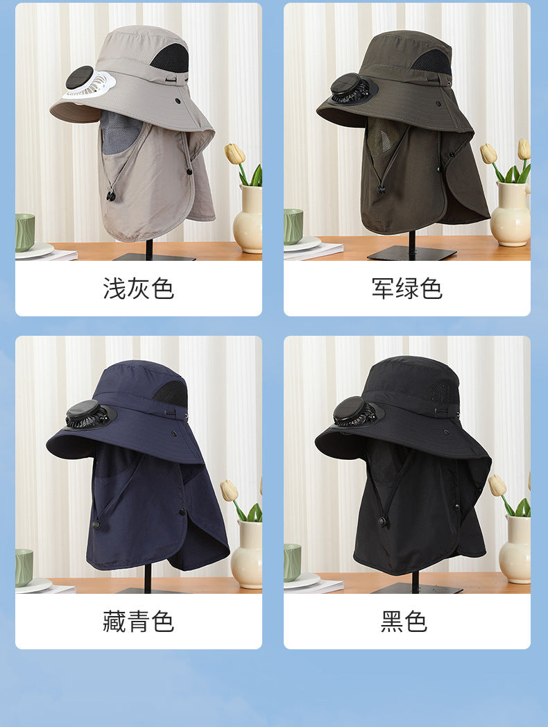 夏用UVカット男女兼用サンハット、日除け、首日焼け防止、ソーラーファン付き帽子、アウトドア登山釣り人帽