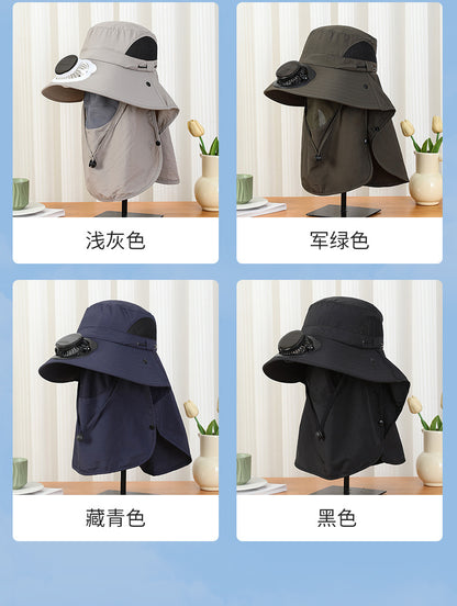 夏用UVカット男女兼用サンハット、日除け、首日焼け防止、ソーラーファン付き帽子、アウトドア登山釣り人帽