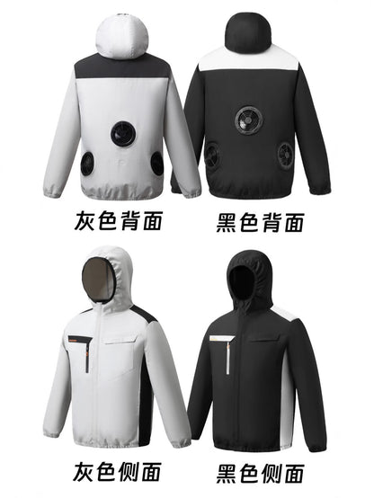 夏用新型三穴ファン空調服 屋外冷却日焼け止めパーカー スタンドカラージャケット作業着