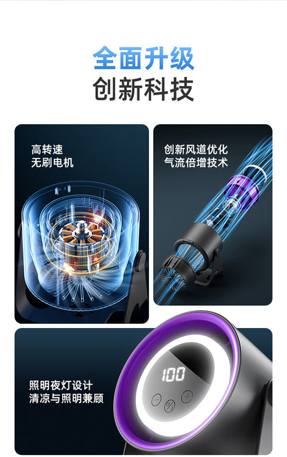 新ブラシレスUSB充電式ポータブル扇風機 超静音家庭用卓上小型扇風機 寝室用ライト 長時間バッテリー駆動