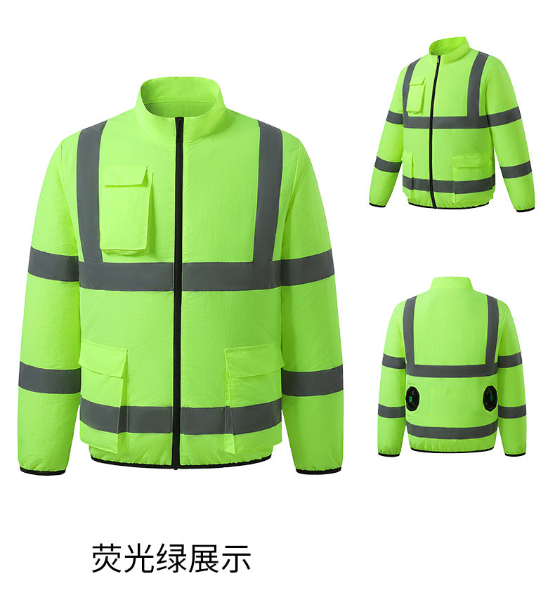 新作夏用ファン付き作業服建設現場冷却エアコン服屋外反射ストライプエアコン服メンズスタイルファン付き