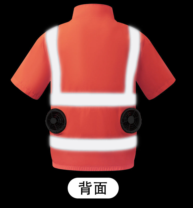 夏用空調服 反射テープ ファン付き 半袖 屋外 空調作業服 メンズ ファン付き作業着 道路整備 建設現場