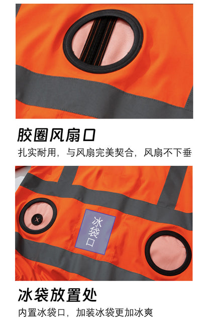 夏用空調服 反射テープ ファン付き 半袖 屋外 空調作業服 メンズ ファン付き作業着 道路整備 建設現場