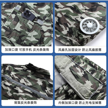 Pure Cotton Welder's Clothing with Fan Clothes Cooling Air Conditioning Clothing Men's Summer Heat Prevention Fan Clothing Refrigeration Labor Protection Work Clothes