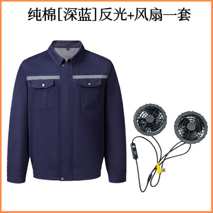 Pure Cotton Welder's Clothing with Fan Clothes Cooling Air Conditioning Clothing Men's Summer Heat Prevention Fan Clothing Refrigeration Labor Protection Work Clothes