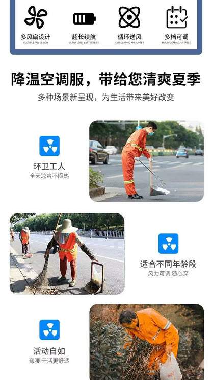 ファンウェア、夏用空調服、テクノロジー、大型ファン冷却、工事現場用フィッシングベスト（メンズ）、越境EC専用