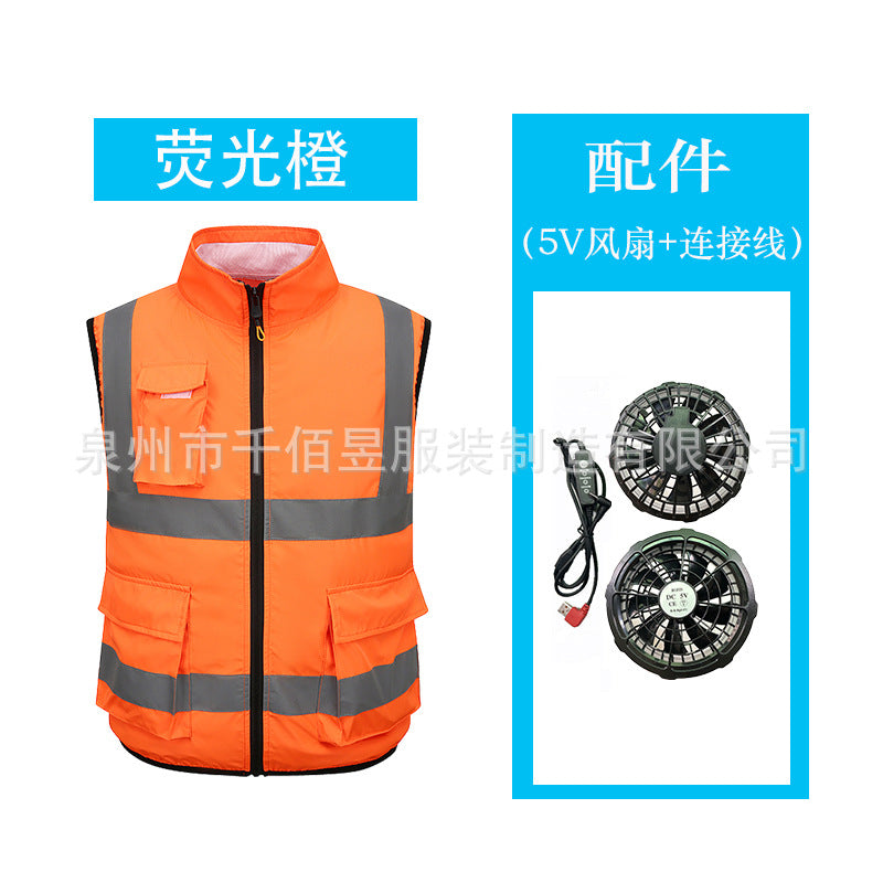ファンウェア、夏用空調服、テクノロジー、大型ファン冷却、工事現場用フィッシングベスト（メンズ）、越境EC専用