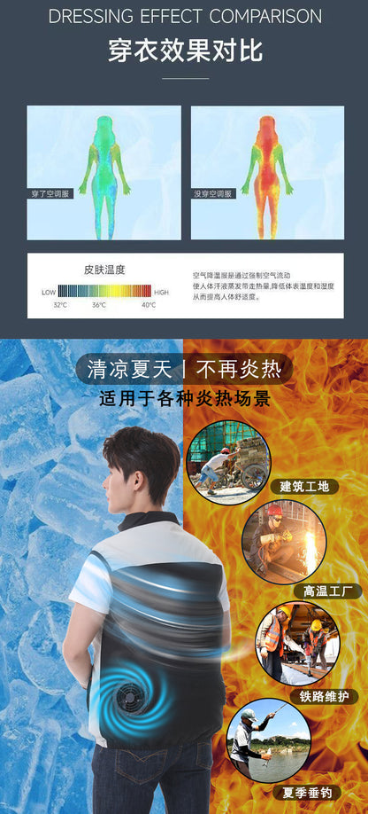 夏空調服ファン付き作業服袖なし冷却空冷服ノースリーブ屋外スポーツ日焼け止めベストUSB作業着