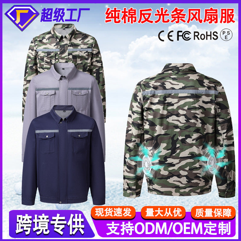 Pure Cotton Welder's Clothing with Fan Clothes Cooling Air Conditioning Clothing Men's Summer Heat Prevention Fan Clothing Refrigeration Labor Protection Work Clothes