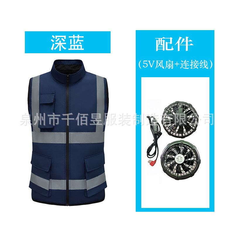 ファンウェア、夏用空調服、テクノロジー、大型ファン冷却、工事現場用フィッシングベスト（メンズ）、越境EC専用