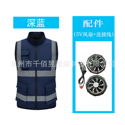 ファンウェア、夏用空調服、テクノロジー、大型ファン冷却、工事現場用フィッシングベスト（メンズ）、越境EC専用
