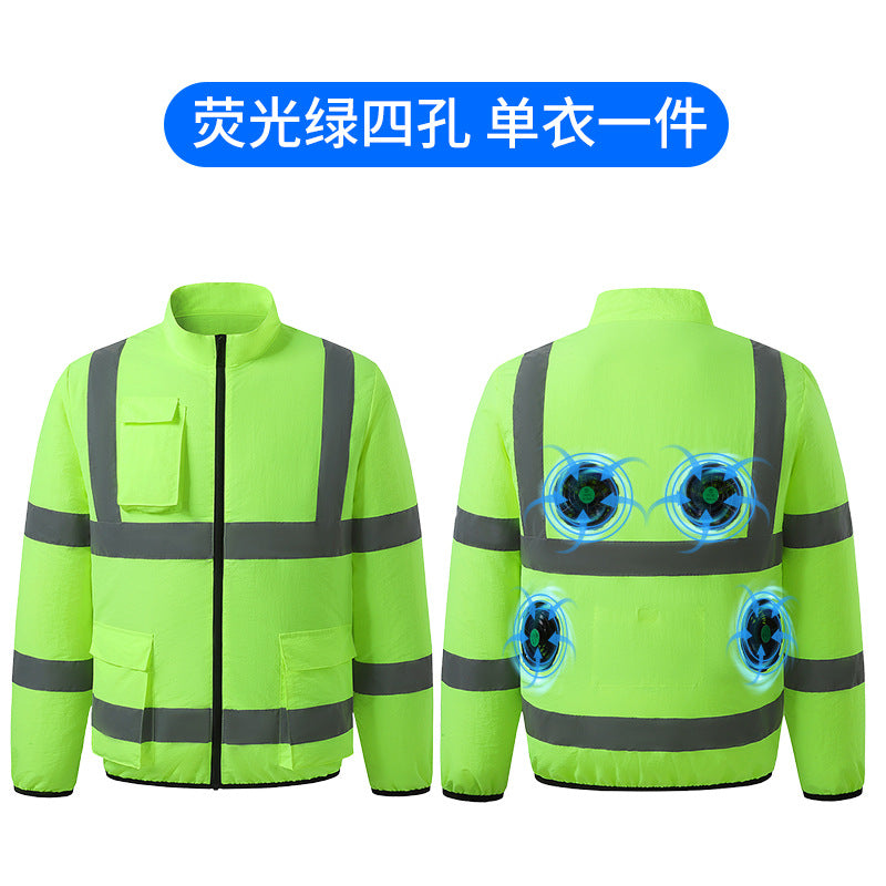 新作夏用ファン付き作業服建設現場冷却エアコン服屋外反射ストライプエアコン服メンズスタイルファン付き