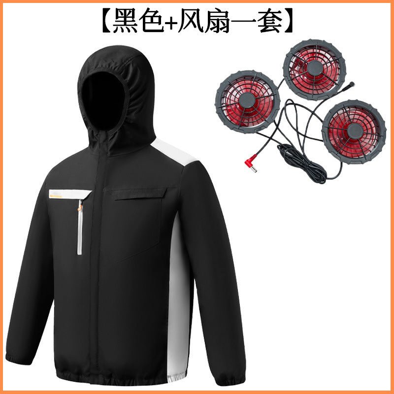 夏用新型三穴ファン空調服 屋外冷却日焼け止めパーカー スタンドカラージャケット作業着
