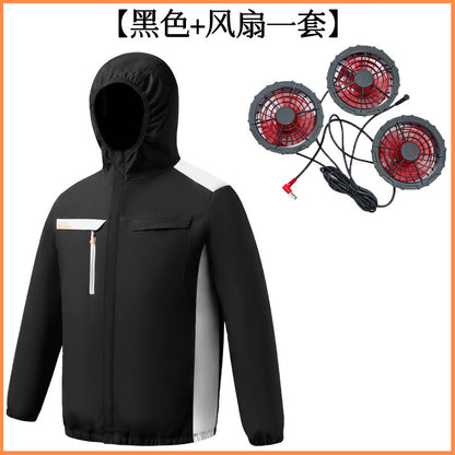 夏用新型三穴ファン空調服 屋外冷却日焼け止めパーカー スタンドカラージャケット作業着