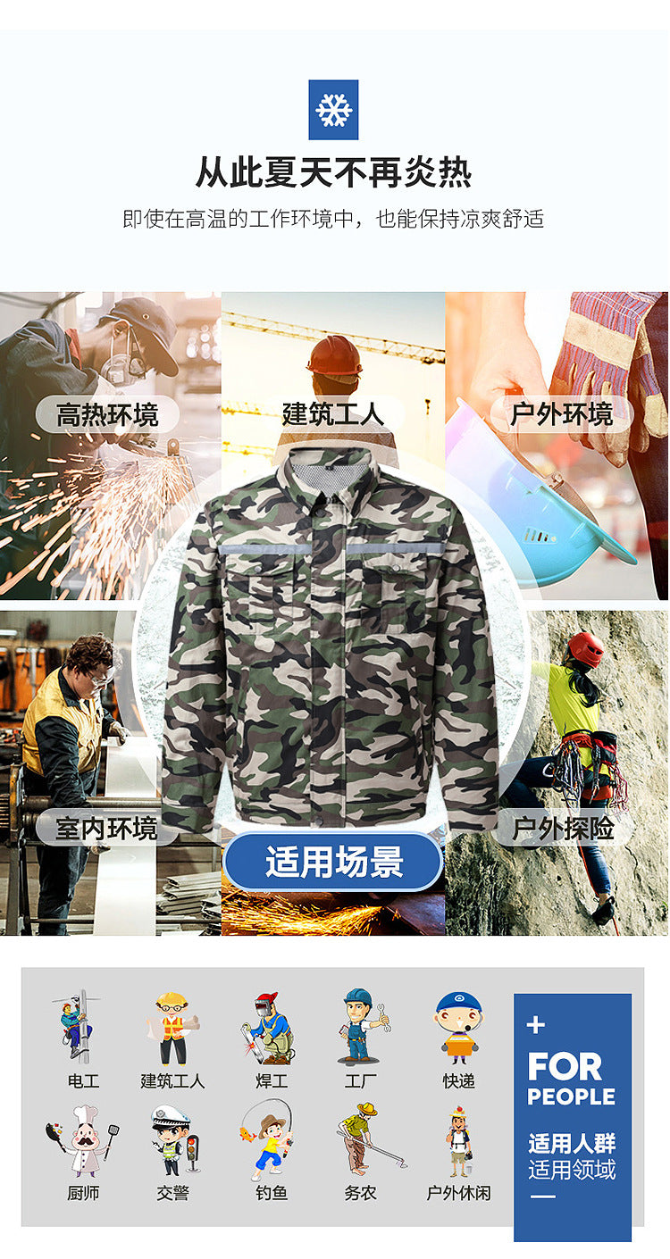 Pure Cotton Welder's Clothing with Fan Clothes Cooling Air Conditioning Clothing Men's Summer Heat Prevention Fan Clothing Refrigeration Labor Protection Work Clothes