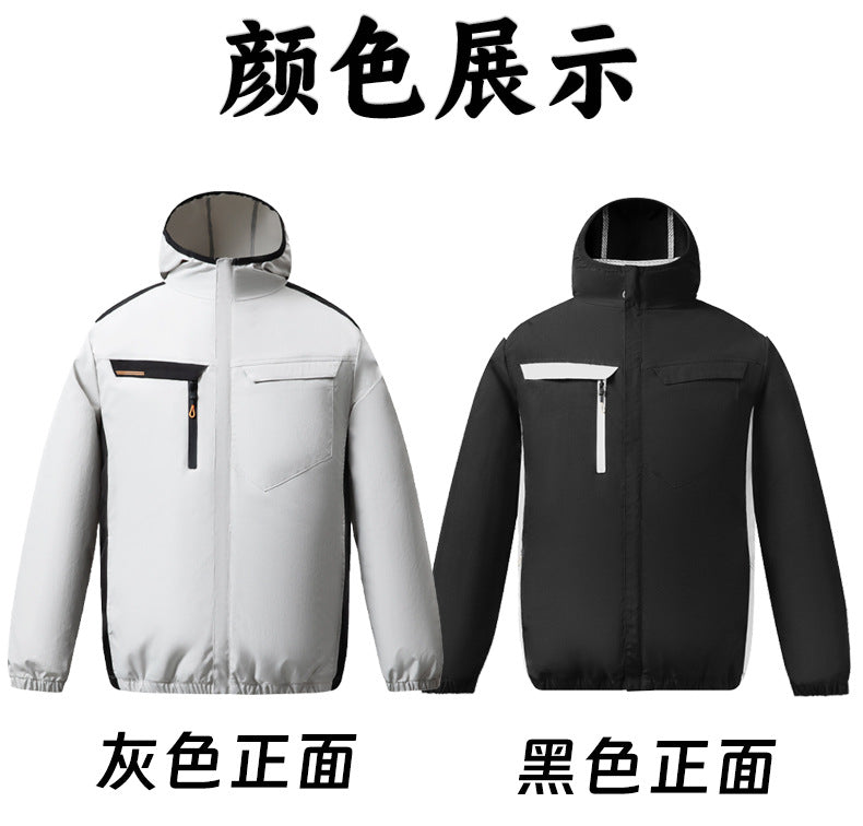 夏用新型三穴ファン空調服 屋外冷却日焼け止めパーカー スタンドカラージャケット作業着