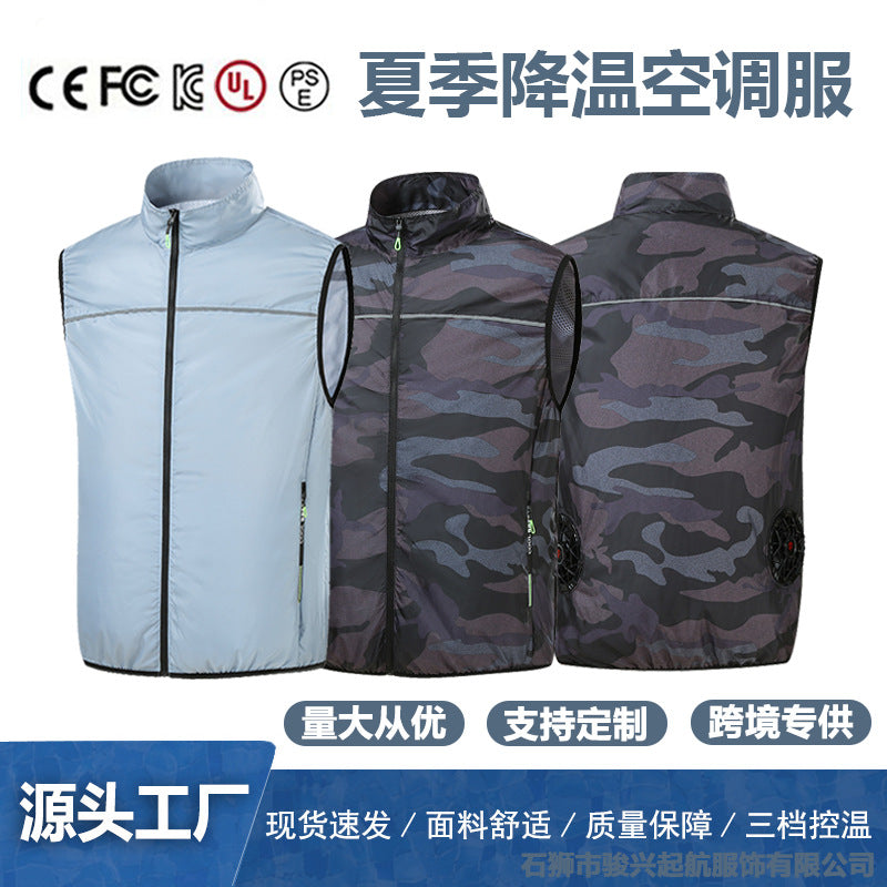 越境新作夏用空調服 男女兼用USB充電ベスト 冷却屋外ファン服 工場直販