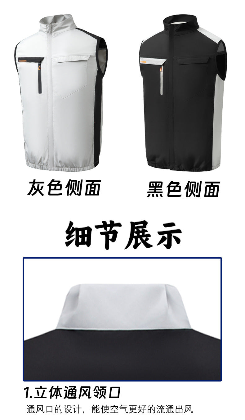 国境を越えた夏の新型空調服 フード付き作業服 半袖冷却ファン服 男性向けアウトドア夏対策作業服