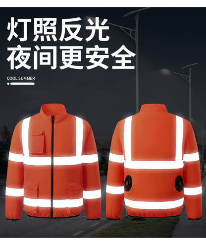 国境を越える夏新作反射ストリップ空調服ジャケットファン付き安全作業服メンズサービス服