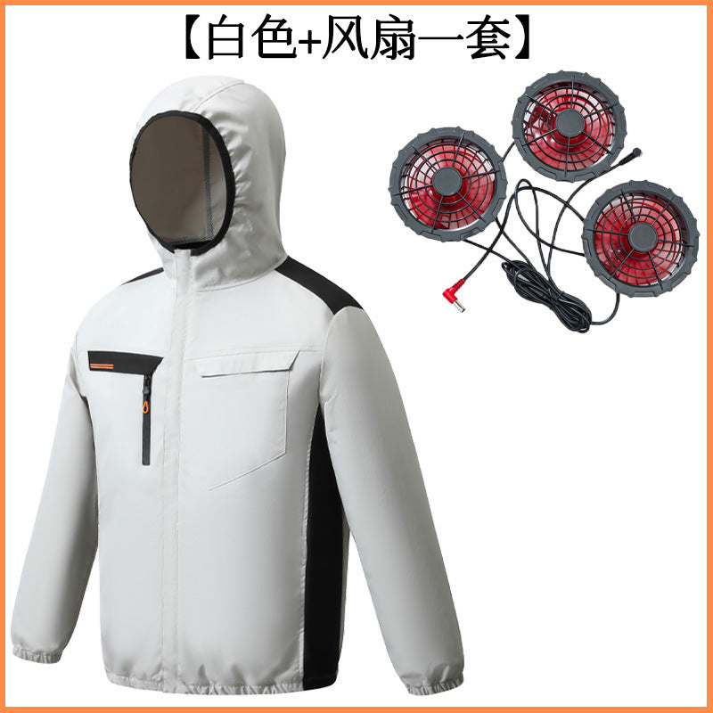 夏用新型三穴ファン空調服 屋外冷却日焼け止めパーカー スタンドカラージャケット作業着