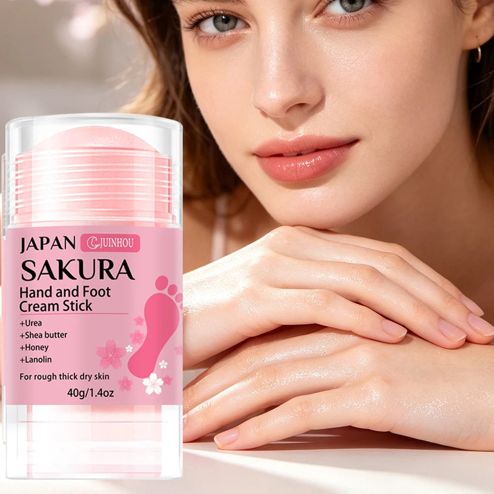 JUINHOU 60% Urea + 2% Salicylic Acid Cherry Blossom Scent Hand & Foot Cream Stick Deep Hydration, Dry Skin Care, Heel Protection