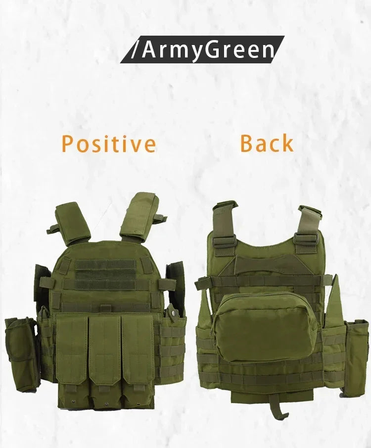 6094 Military Tactical Vest Body Armor Combat 1Army CS Gear Hunting Plate Carrier Airsoft Accessories Wargame Pouch Molle Vest by PETAL & GLOW