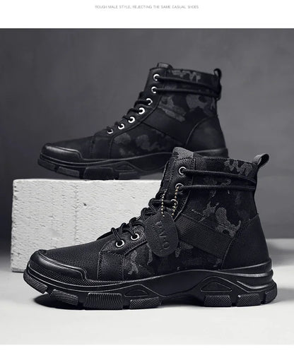Military Boots for Men Autumn High Top Camouflage Desert Casual Flats Mens Boot Breathable Non Slip Work Shoes Zapatillas Hombre by PETAL & GLOW