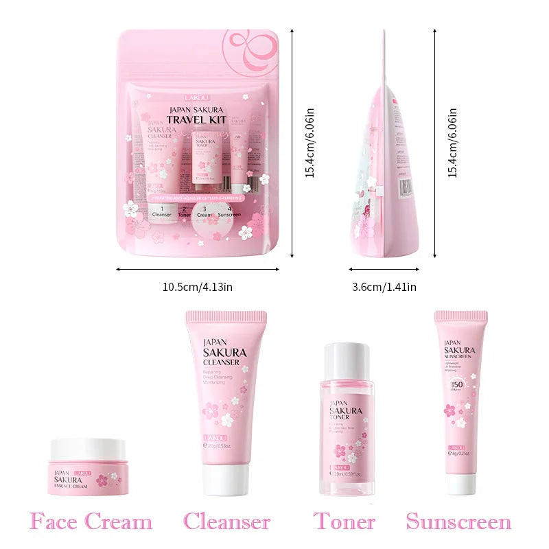 LAIKOU サクラ スキンケアセット フェイシャルクレンザー フェイスクリーム 美容液 化粧水 保湿 美白 しわ防止 スキンケアキット