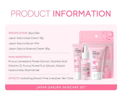 LAIKOU サクラ スキンケアセット フェイシャルクレンザー フェイスクリーム 美容液 化粧水 保湿 美白 しわ防止 スキンケアキット