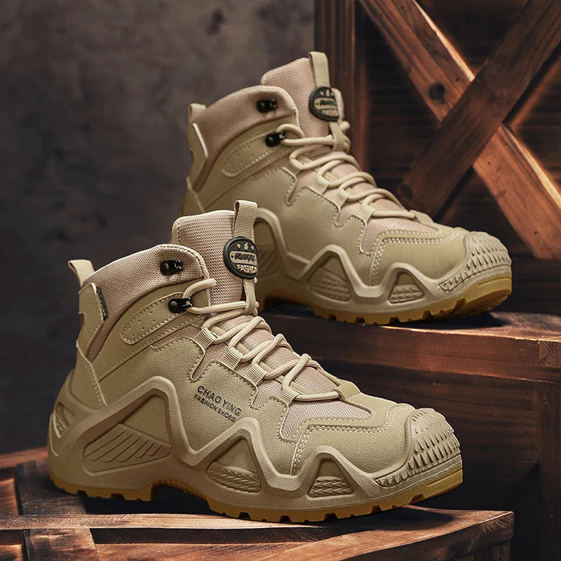 Men Tactical Boots Army Boots Mens Military Desert Waterproof Work Safety Shoes Climbing Hiking Shoes Ankle Men Outdoor Boots by PETAL & GLOW