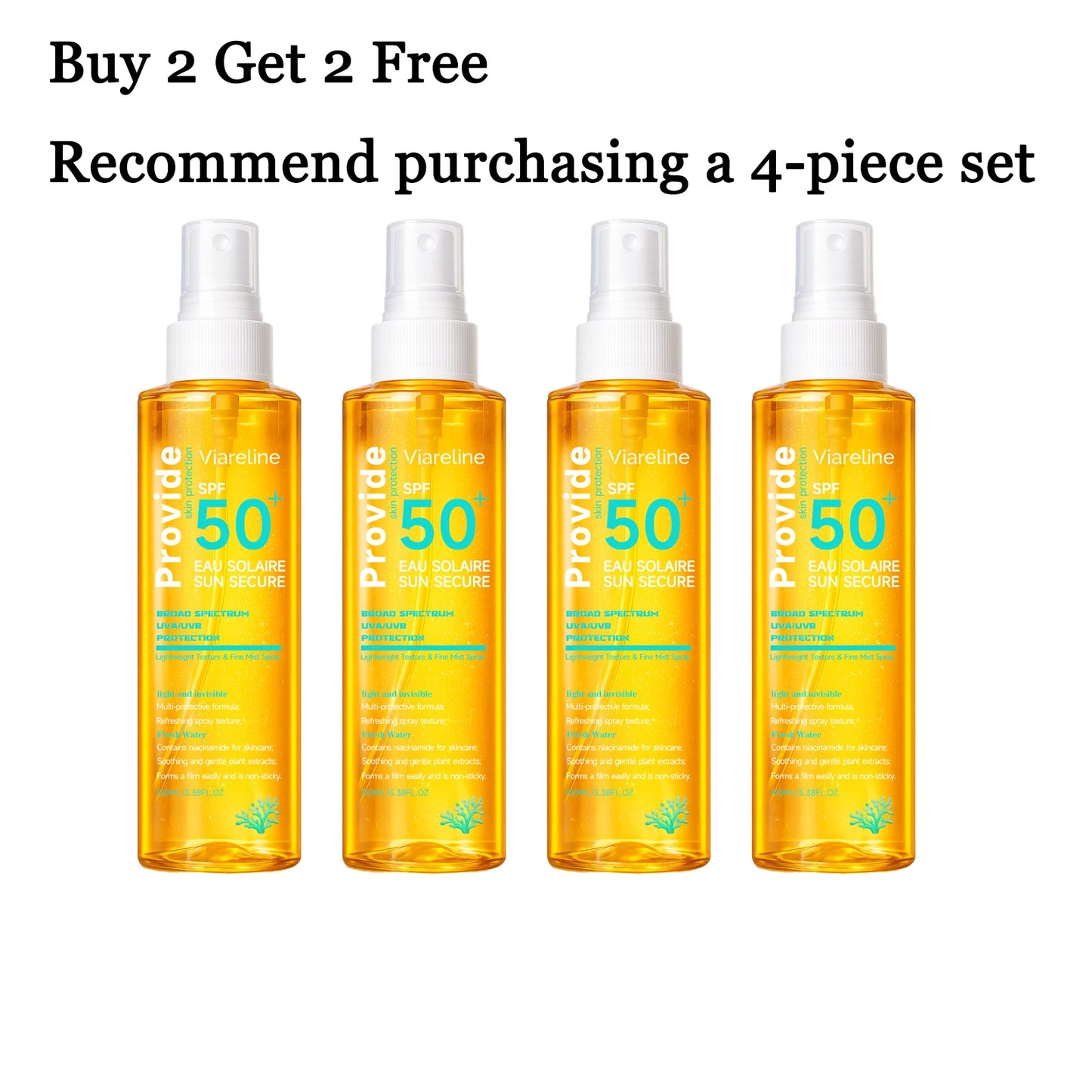 100ML SPF50 日焼け止めスプレー ベタつかない 肌保護 保湿 なめらかさ向上 リフレッシュ 日焼け防止 日焼け止めスプレー