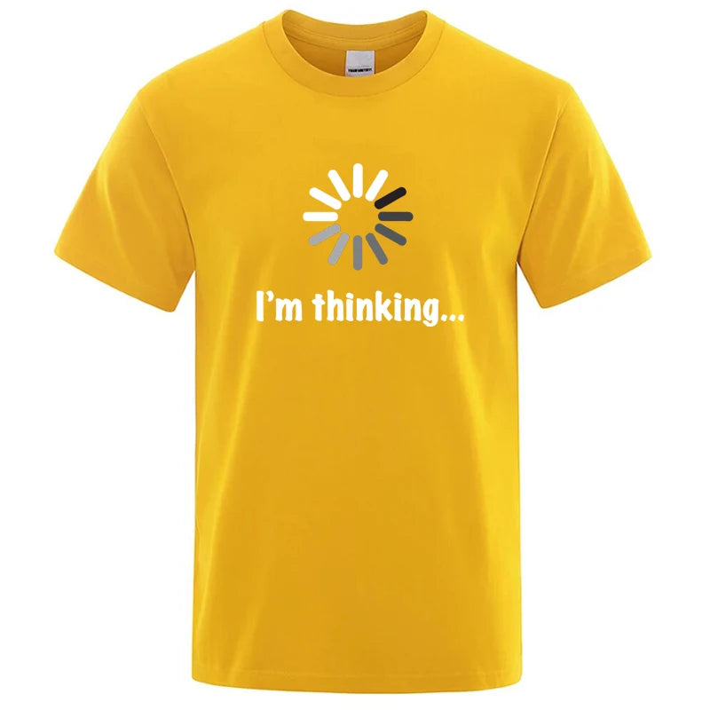 メンズTシャツ 高品質 綿100% 面白い「I'm Thinking」プリント カジュアル ゆったり ストリートウェア クール メンズ Tシャツ Oネック 男性用トップス