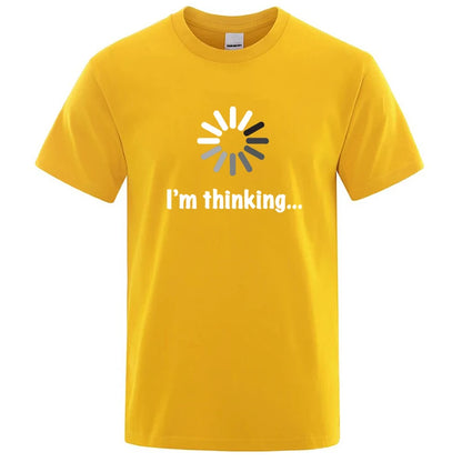 メンズTシャツ 高品質 綿100% 面白い「I'm Thinking」プリント カジュアル ゆったり ストリートウェア クール メンズ Tシャツ Oネック 男性用トップス