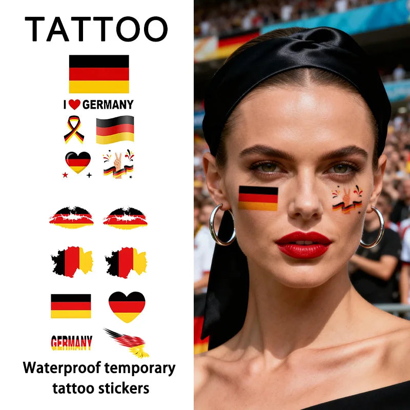 ドイツ国旗の一時的なタトゥーステッカー、長持ち、防水、フェスティバル、サッカー、フットボールファン用フェイスステッカー、腕、顔
