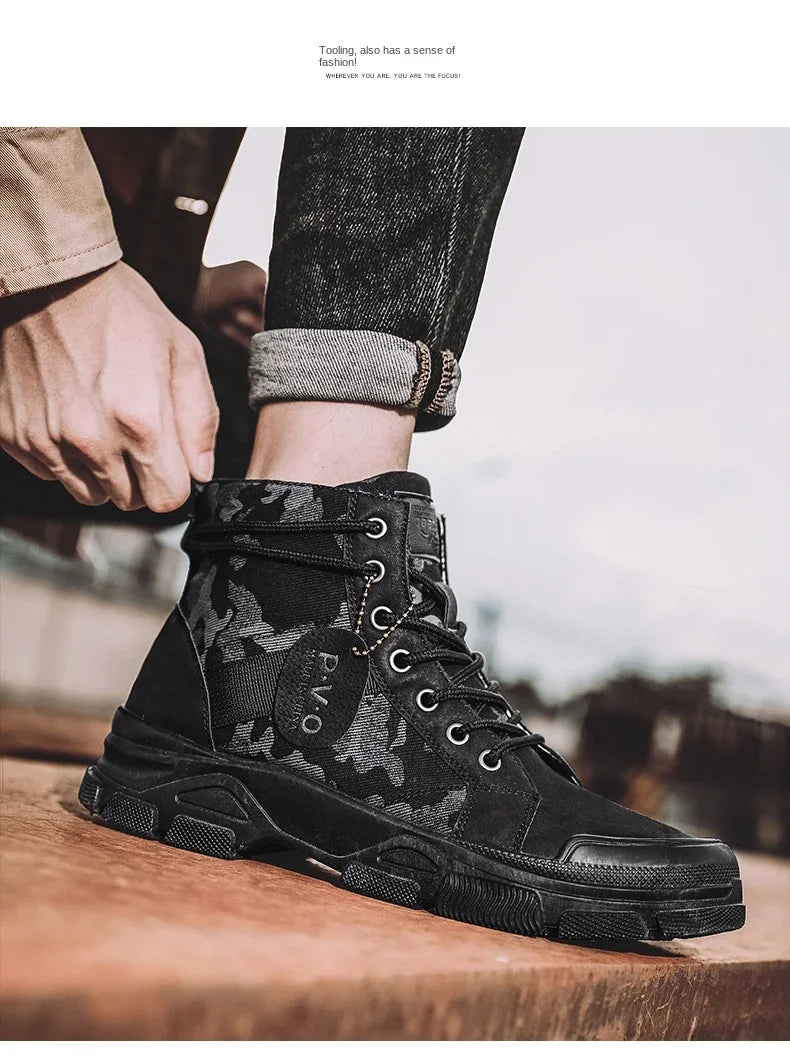 Military Boots for Men Autumn High Top Camouflage Desert Casual Flats Mens Boot Breathable Non Slip Work Shoes Zapatillas Hombre by PETAL & GLOW