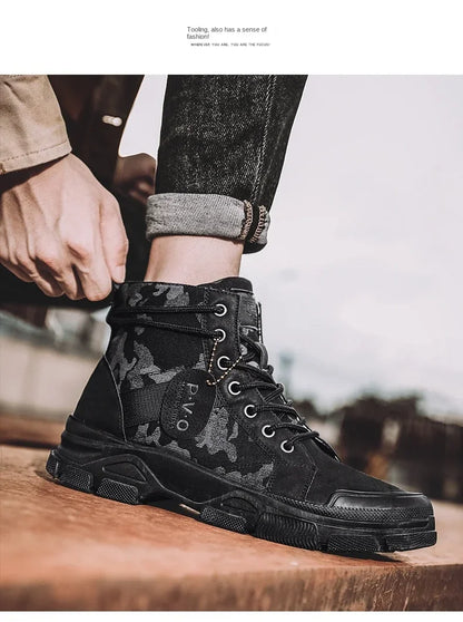 Military Boots for Men Autumn High Top Camouflage Desert Casual Flats Mens Boot Breathable Non Slip Work Shoes Zapatillas Hombre by PETAL & GLOW