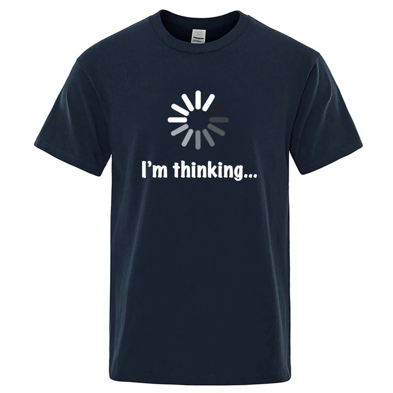 メンズTシャツ 高品質 綿100% 面白い「I'm Thinking」プリント カジュアル ゆったり ストリートウェア クール メンズ Tシャツ Oネック 男性用トップス