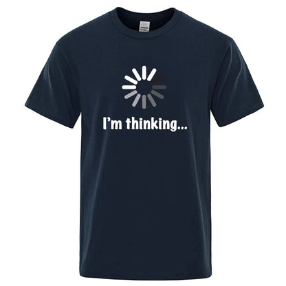 メンズTシャツ 高品質 綿100% 面白い「I'm Thinking」プリント カジュアル ゆったり ストリートウェア クール メンズ Tシャツ Oネック 男性用トップス