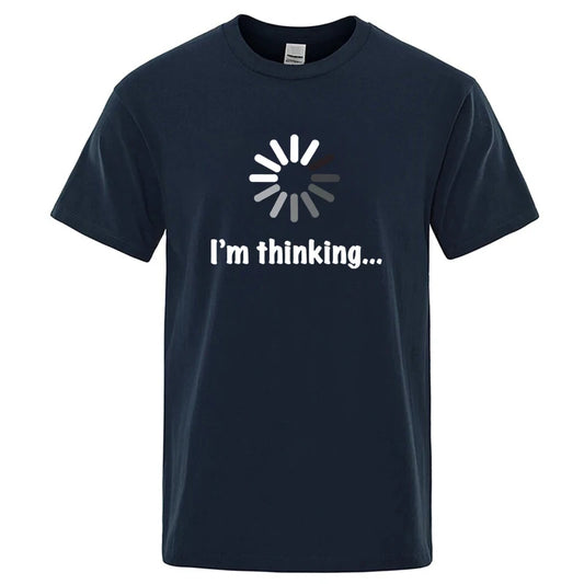 メンズTシャツ 高品質 綿100% 面白い「I'm Thinking」プリント カジュアル ゆったり ストリートウェア クール メンズ Tシャツ Oネック 男性用トップス