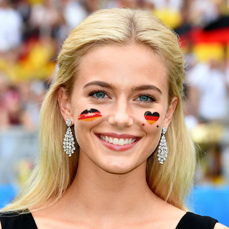 ドイツ国旗の一時的なタトゥーステッカー、長持ち、防水、フェスティバル、サッカー、フットボールファン用フェイスステッカー、腕、顔